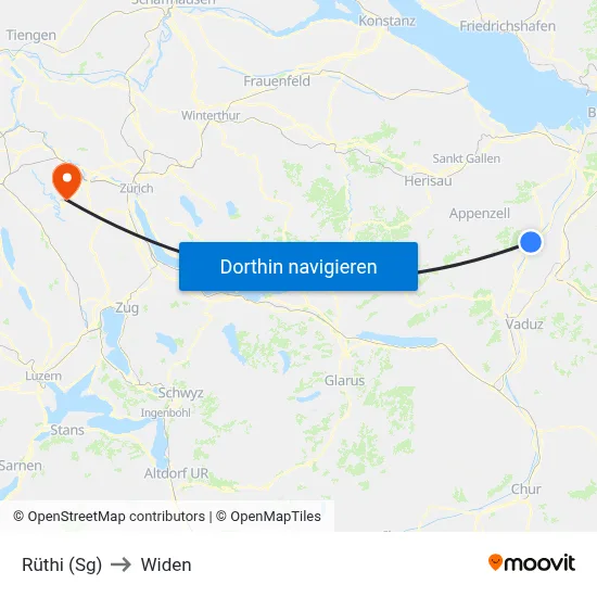 Rüthi (Sg) to Widen map
