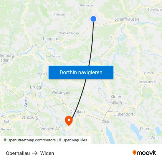 Oberhallau to Widen map