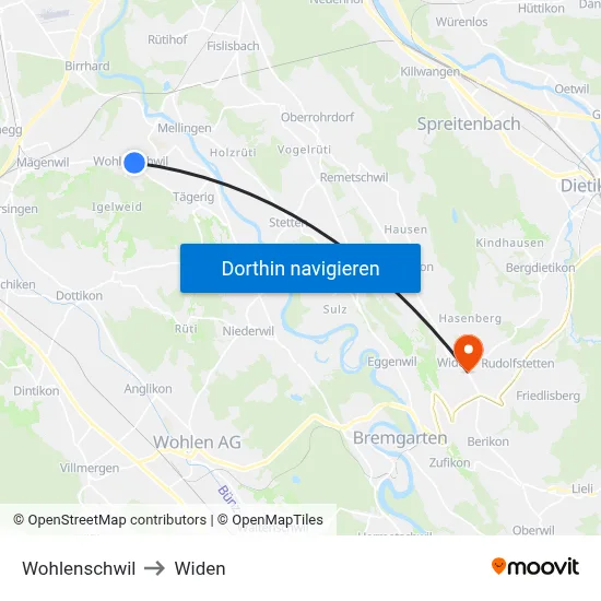Wohlenschwil to Widen map