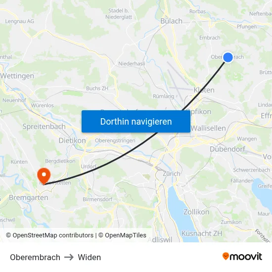 Oberembrach to Widen map