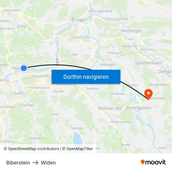 Biberstein to Widen map