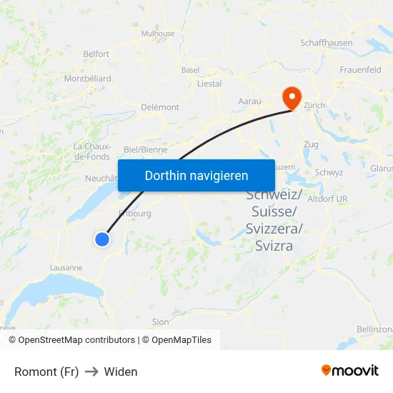 Romont (Fr) to Widen map