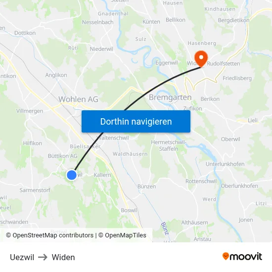 Uezwil to Widen map