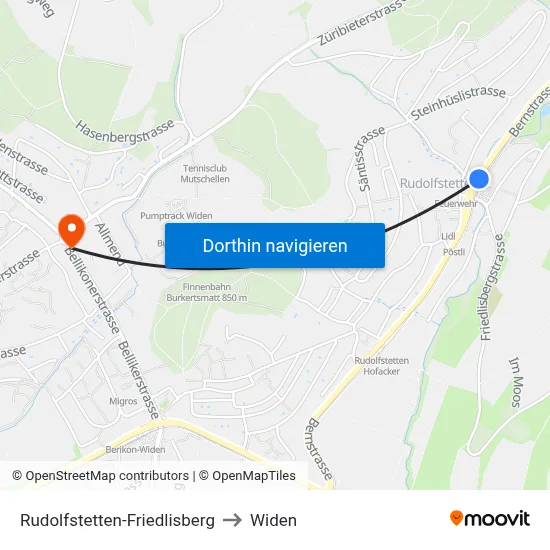 Rudolfstetten-Friedlisberg to Widen map