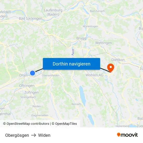 Obergösgen to Widen map