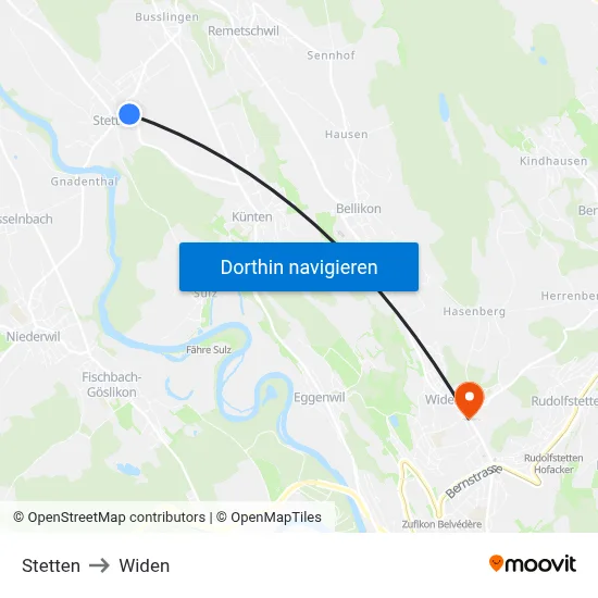 Stetten to Widen map