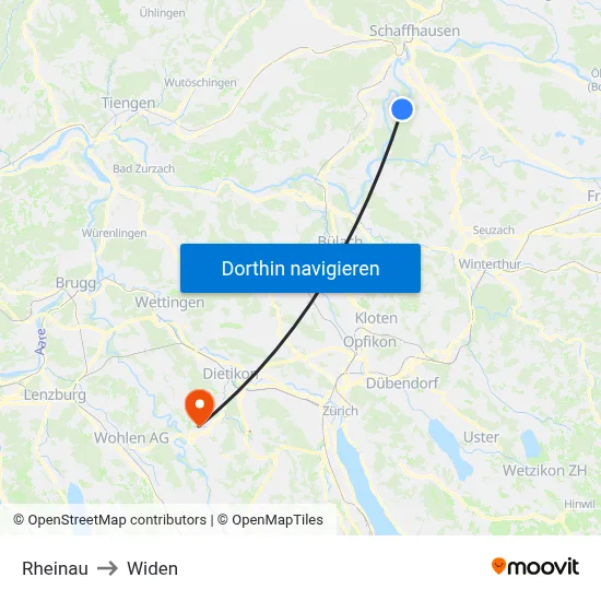 Rheinau to Widen map