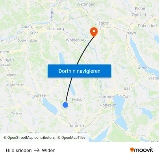 Hildisrieden to Widen map