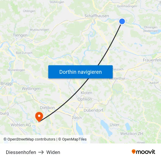 Diessenhofen to Widen map