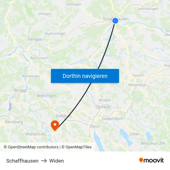 Schaffhausen to Widen map