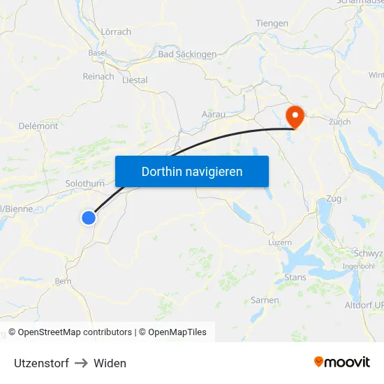 Utzenstorf to Widen map