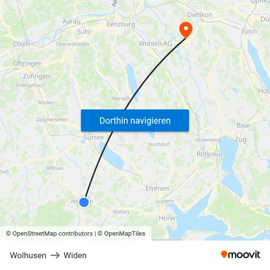 Wolhusen to Widen map