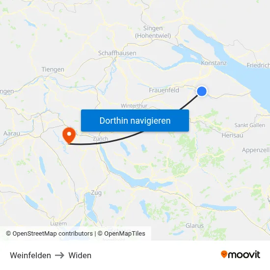 Weinfelden to Widen map