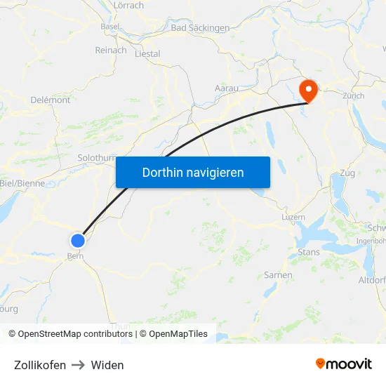 Zollikofen to Widen map