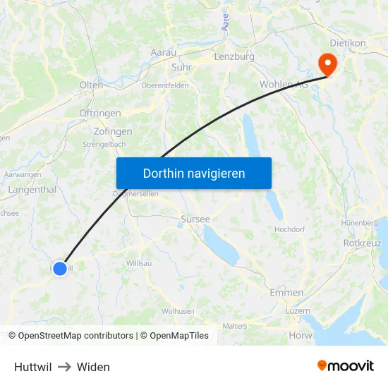 Huttwil to Widen map