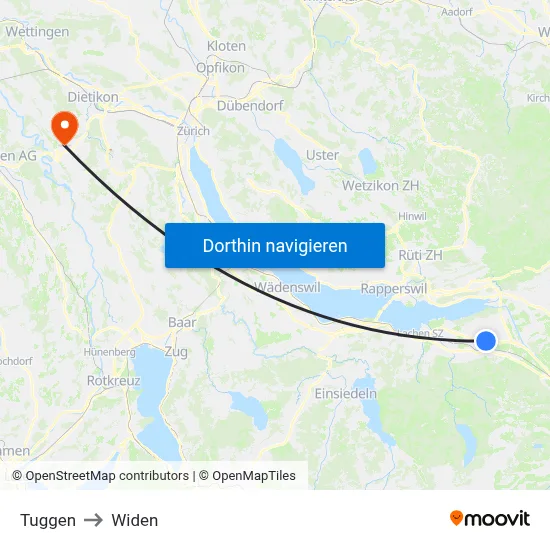 Tuggen to Widen map