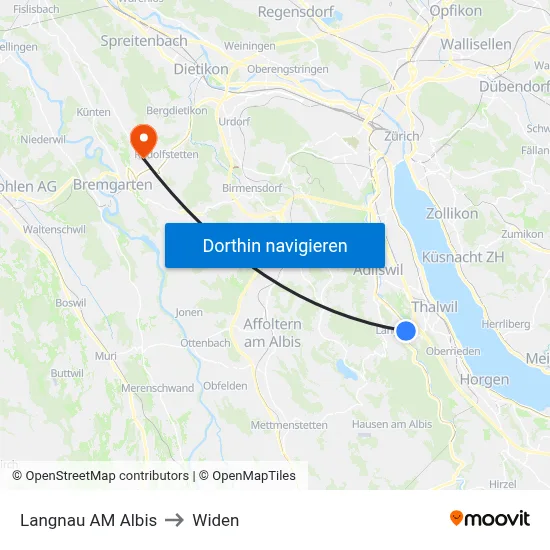 Langnau AM Albis to Widen map