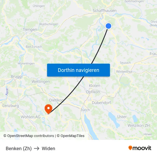 Benken (Zh) to Widen map