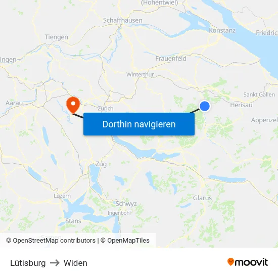 Lütisburg to Widen map