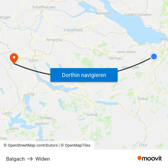 Balgach to Widen map