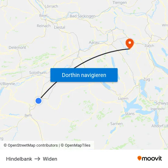 Hindelbank to Widen map