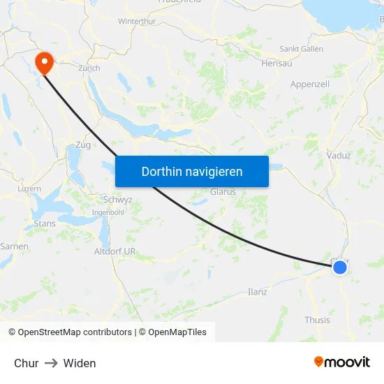 Chur to Widen map