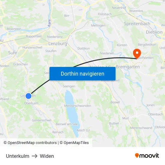 Unterkulm to Widen map