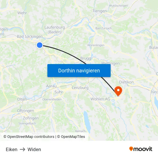 Eiken to Widen map