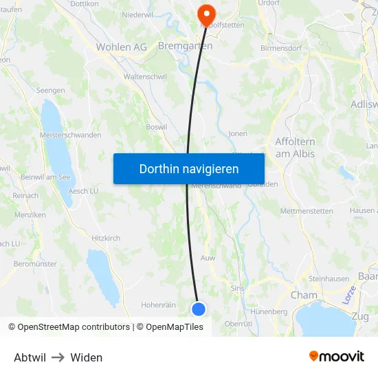 Abtwil to Widen map