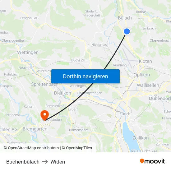 Bachenbülach to Widen map