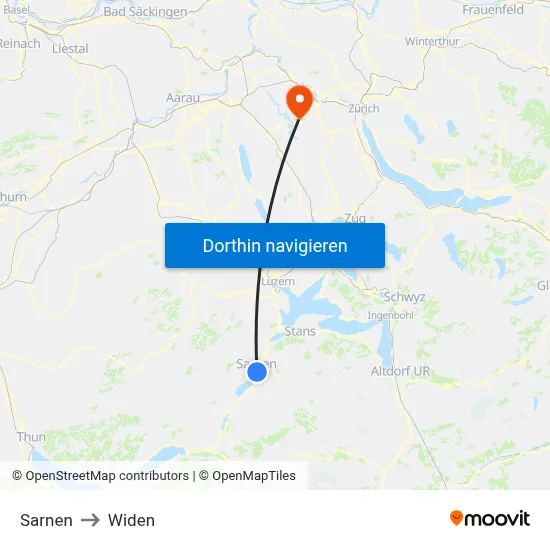 Sarnen to Widen map