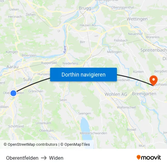Oberentfelden to Widen map