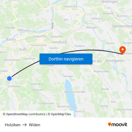 Holziken to Widen map