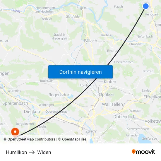Humlikon to Widen map