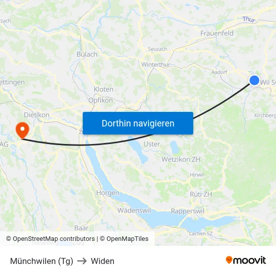 Münchwilen (Tg) to Widen map