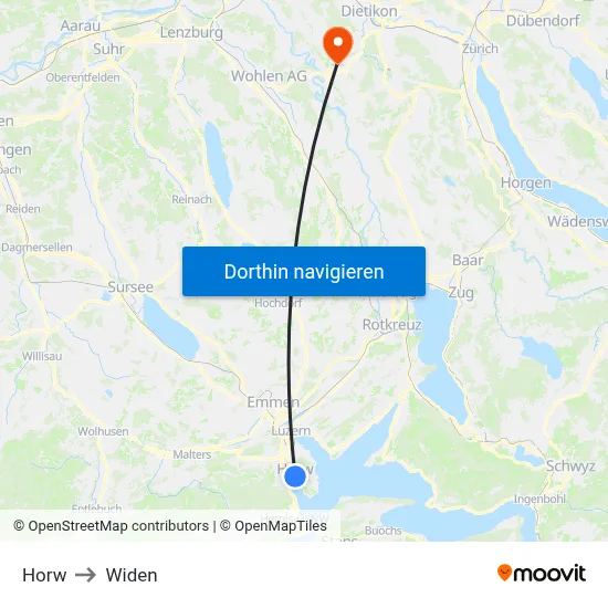 Horw to Widen map