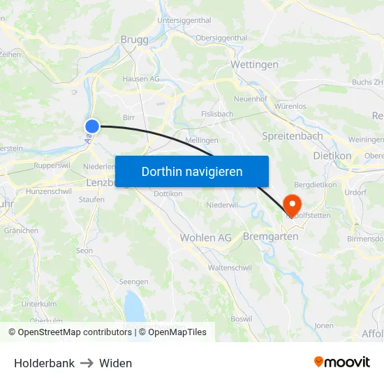 Holderbank to Widen map