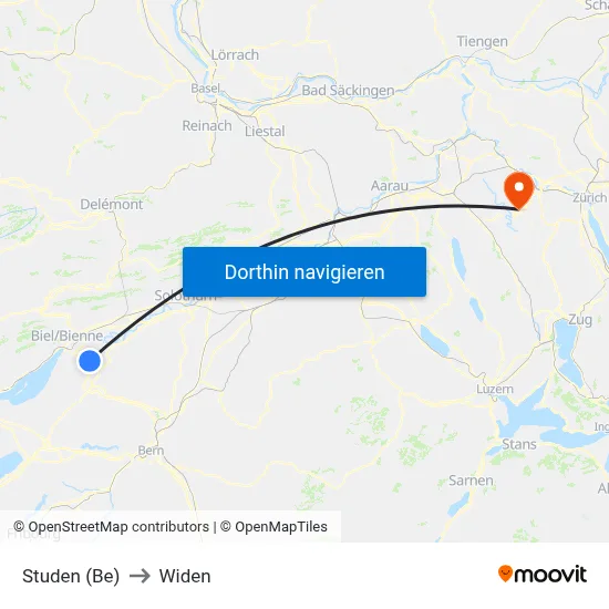 Studen (Be) to Widen map