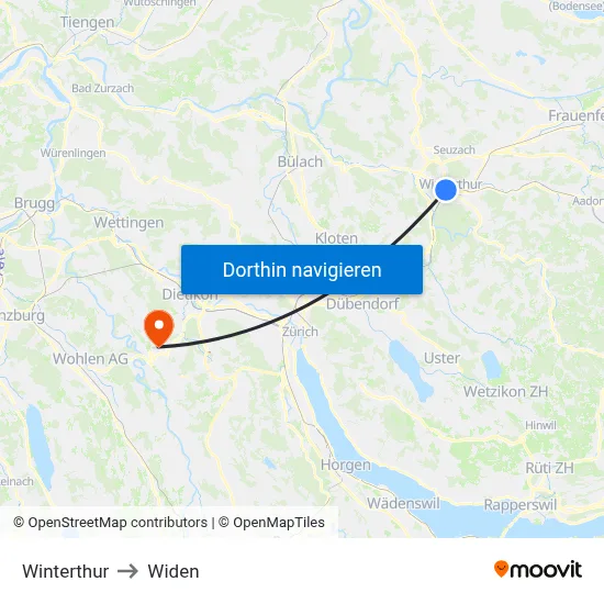 Winterthur to Widen map