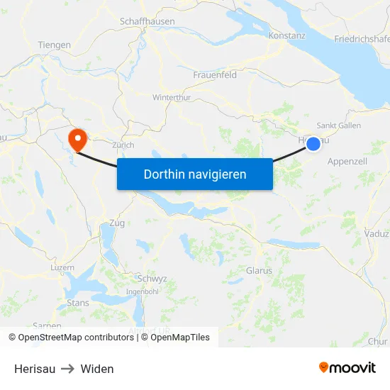 Herisau to Widen map