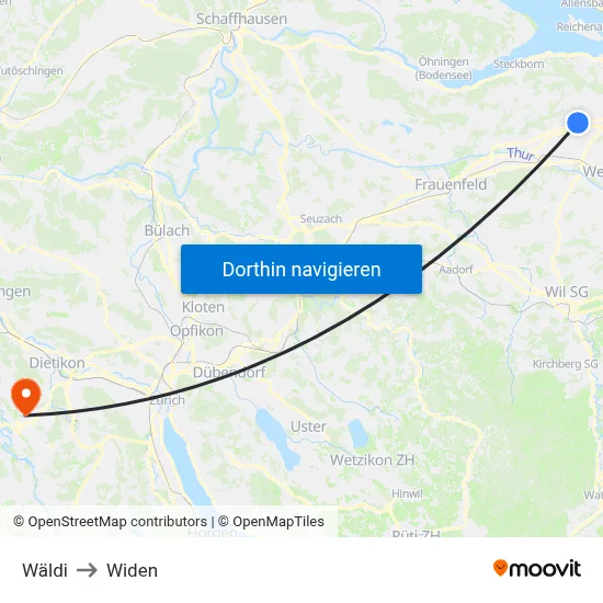Wäldi to Widen map