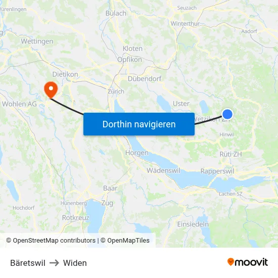 Bäretswil to Widen map