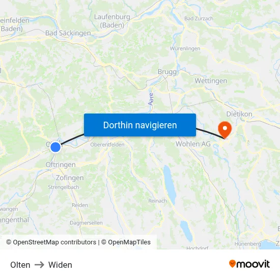 Olten to Widen map