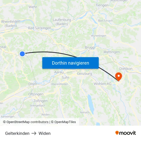 Gelterkinden to Widen map