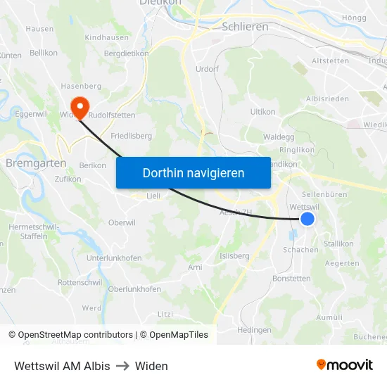 Wettswil AM Albis to Widen map