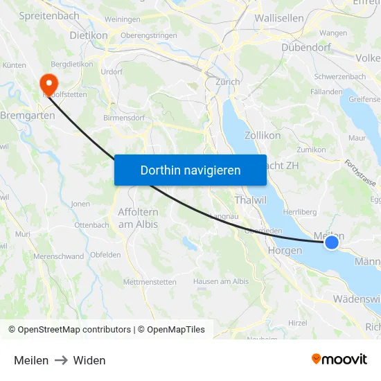 Meilen to Widen map