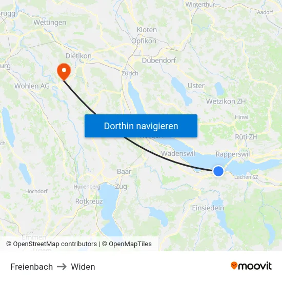 Freienbach to Widen map