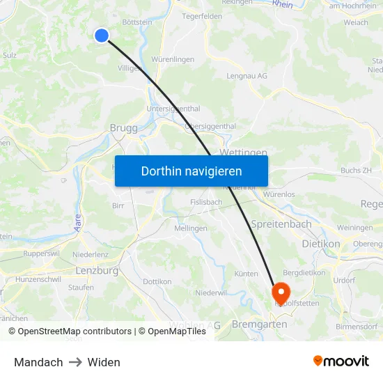 Mandach to Widen map