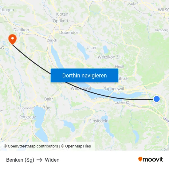 Benken (Sg) to Widen map