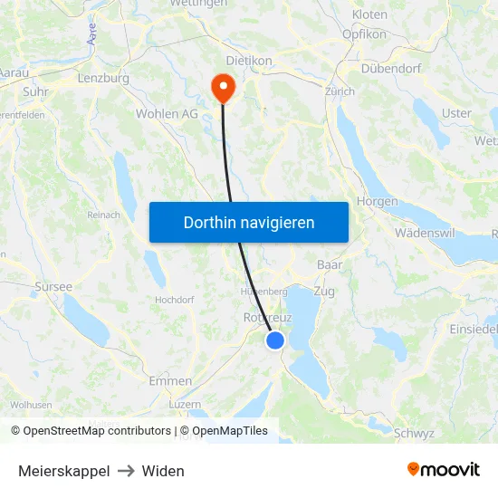 Meierskappel to Widen map